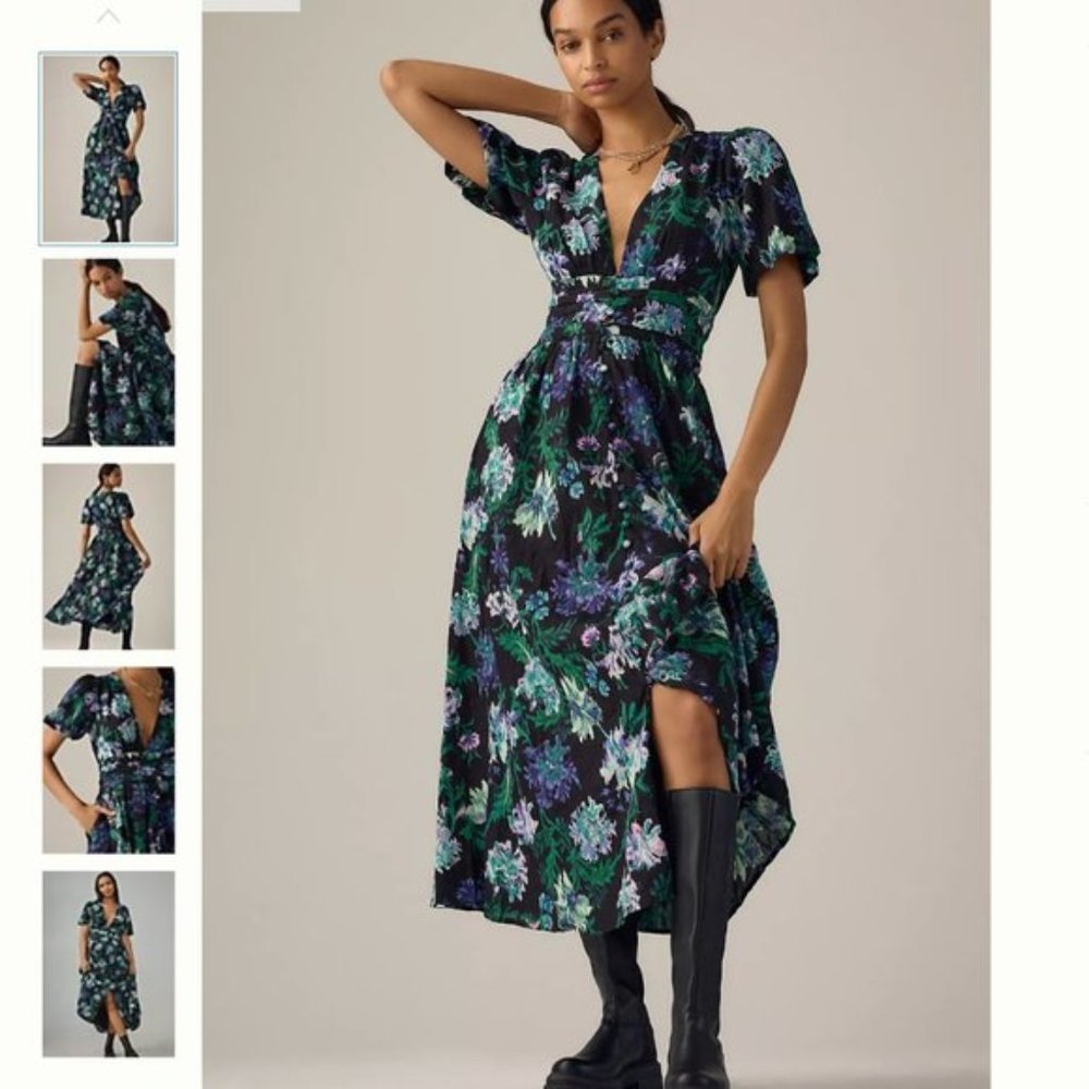 Anthropologie Floral Maxi Dress - Black, Green, Purple